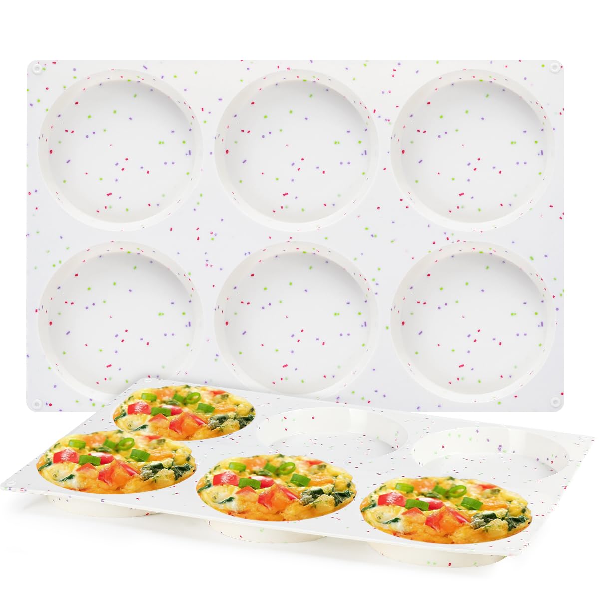 CAKETIME 4 Inch Muffin Top Pan, Silicone Egg Molds for Breakfast Sandwiches Jumbo Round Baking Pan for Oven English muffins, Whoopie Pies, Corn Bread, Egg bites, Tarts 2 Pack Confetti
