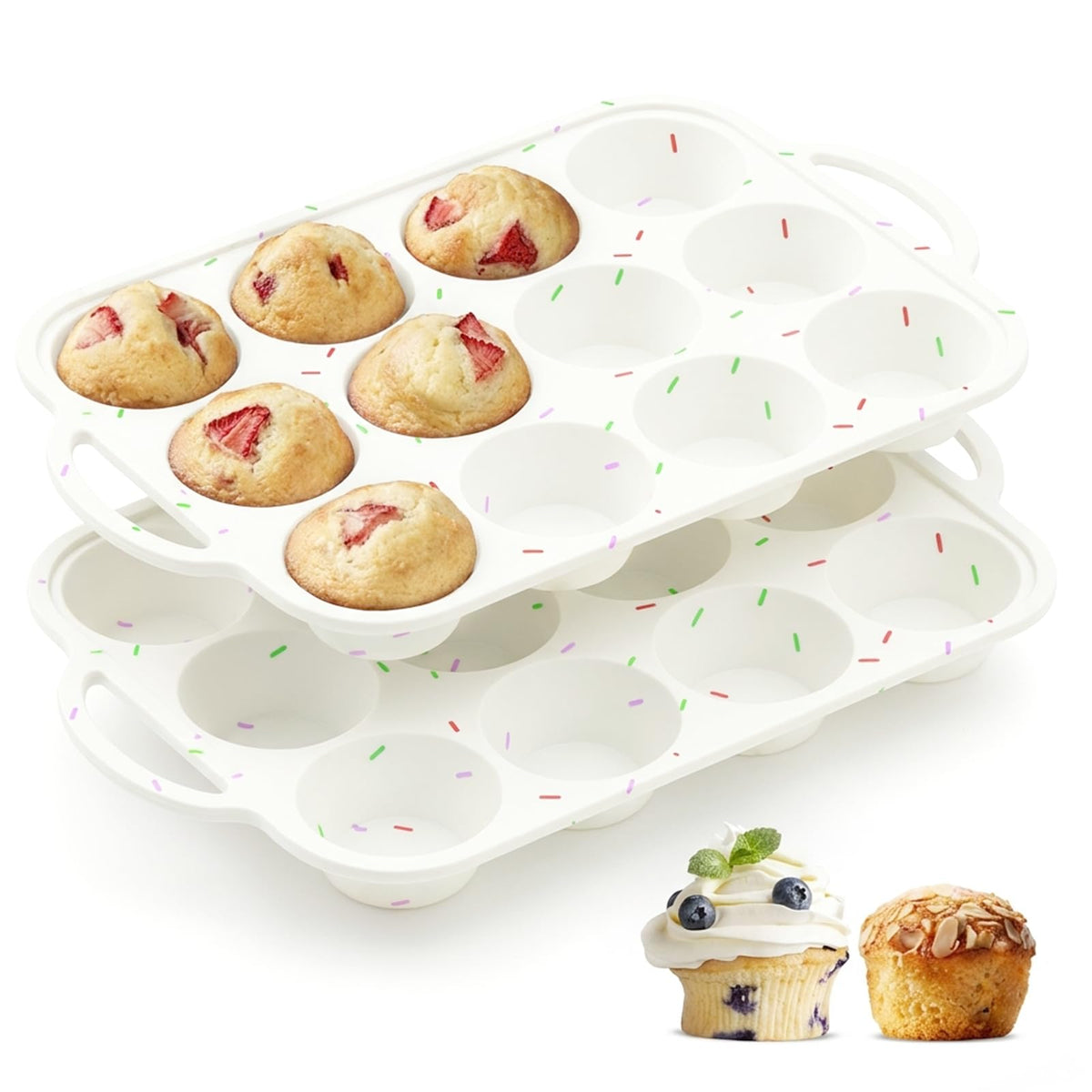 Redfly 3 Pack Silicone Muffin Pans for Baking & Cupcake Pan - 12 Cup Regular Size Silicone Molds, BPA Free Egg Bites Mold