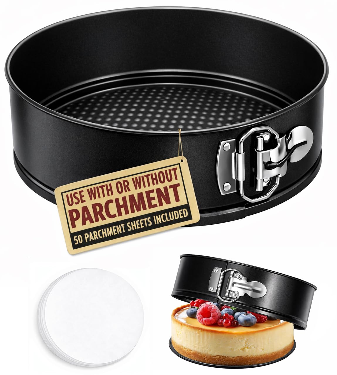 10 Inch Springform Pan with 50 Pcs Parchment Paper Cheesecake Baking Mold