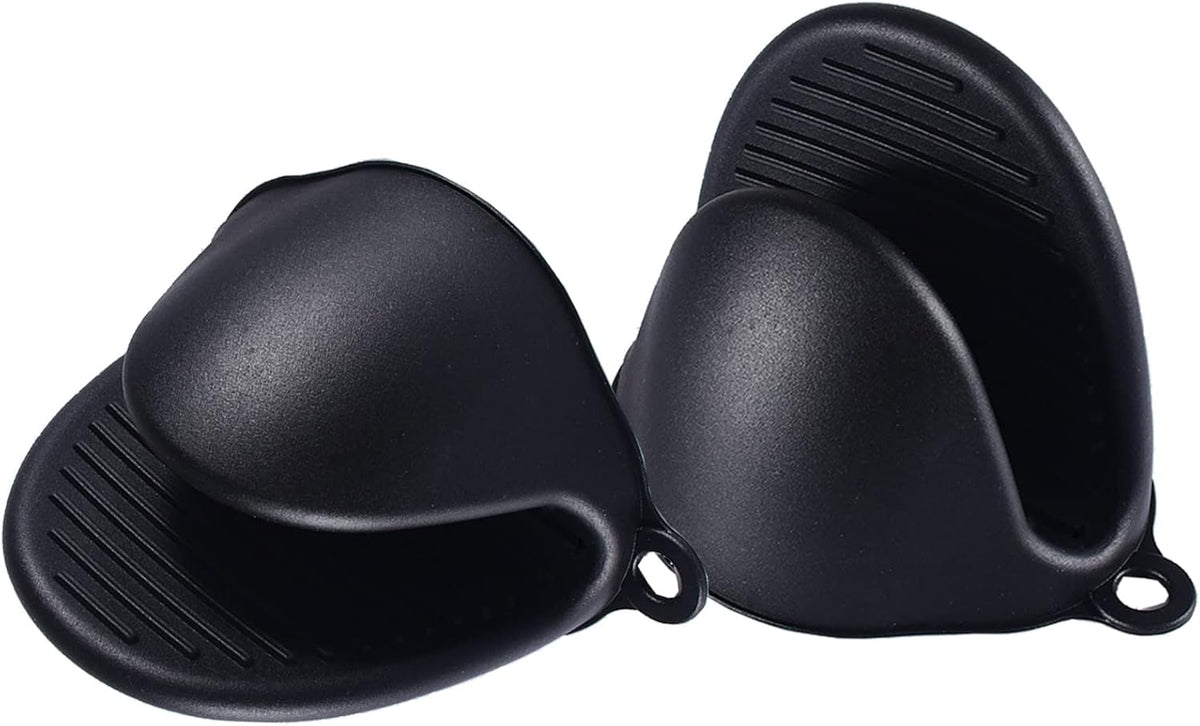 2 Pairs Mini Oven Gloves Silicone Oven Mitts Black and Grey