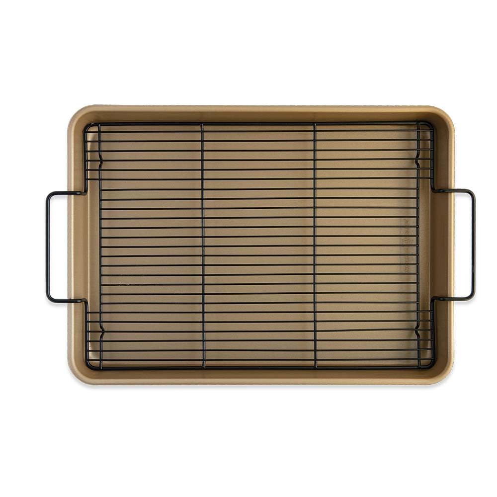 Nordic Ware Oven Crisp Baking Tray 2pc Set Includes Pan and Rack; Natural Aluminum For Air Frying, Crisping, Broiling, Baking; Cooking Surface 17 x 12 Inches
