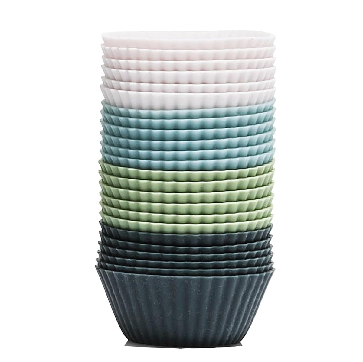 The Silicone Kitchen Reusable JUMBO Silicone Baking Cup, Non-Toxic, BPA Free, Dishwasher Safe, Jumbo, 12 Pack, White Blue Green