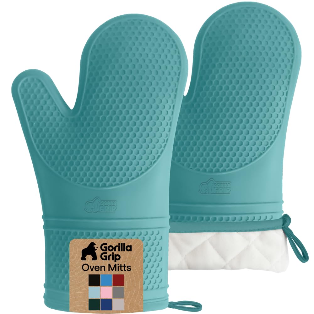 GORILLA GRIP Silicone Oven Mitts, 550F Heat Resistant, 12.5x8.3, Black