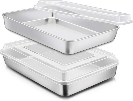 E-far Stainless Steel Baking Pan with Lid, 12⅓ x 9¾ x 2 Inch for Cake
