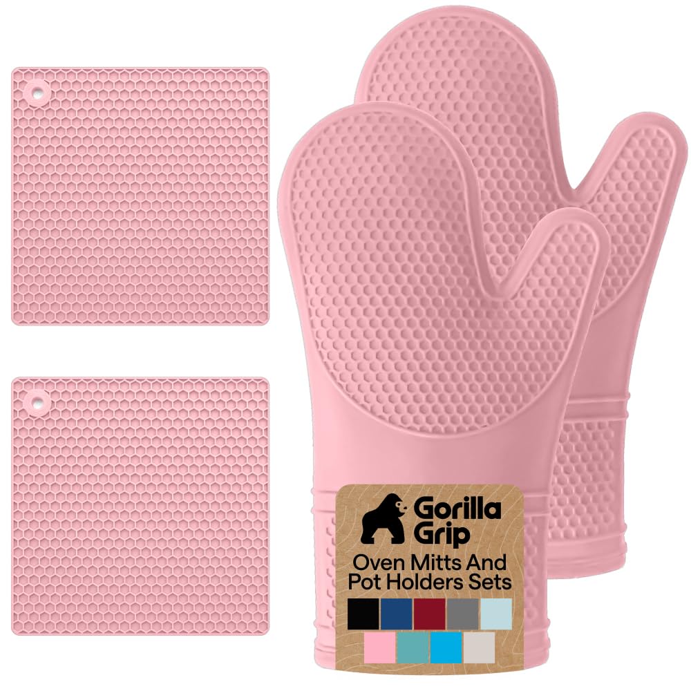 GORILLA GRIP Silicone Oven Mitts, 550F Heat Resistant, 12.5x8.3, Black