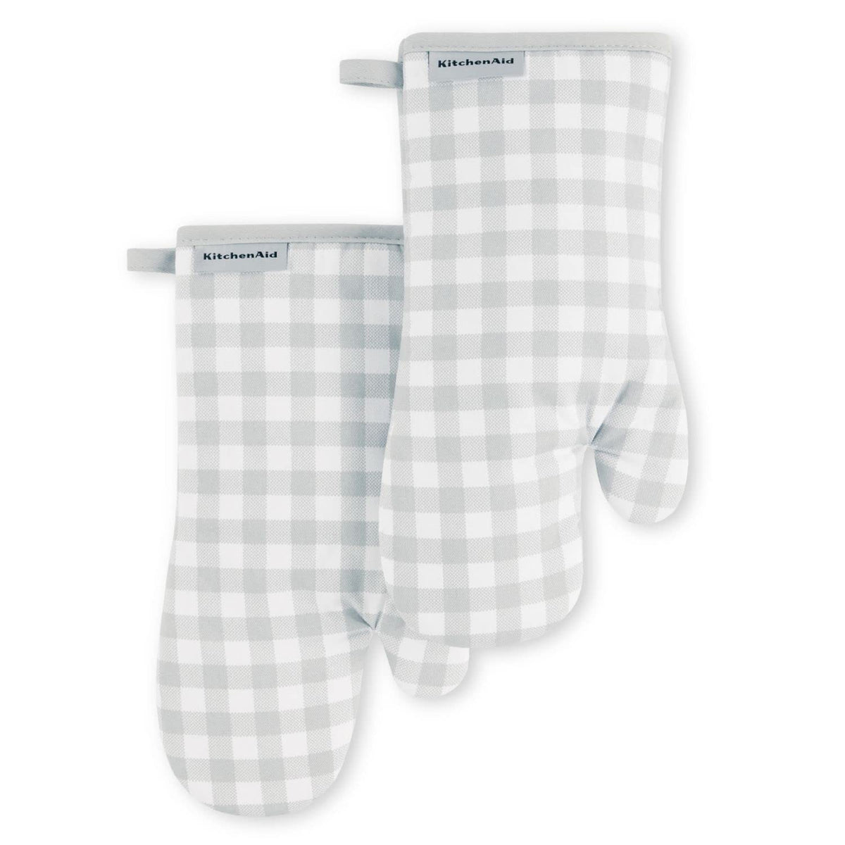 KitchenAid Gingham Oven Mitt 2-Pack Set, Milkshake Tan, 7"x13"