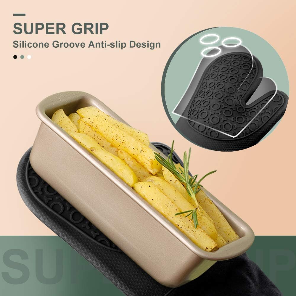 Silicone Oven Mitts - 14.6" Heat Resistant Oven Gloves for Baking, Cooking