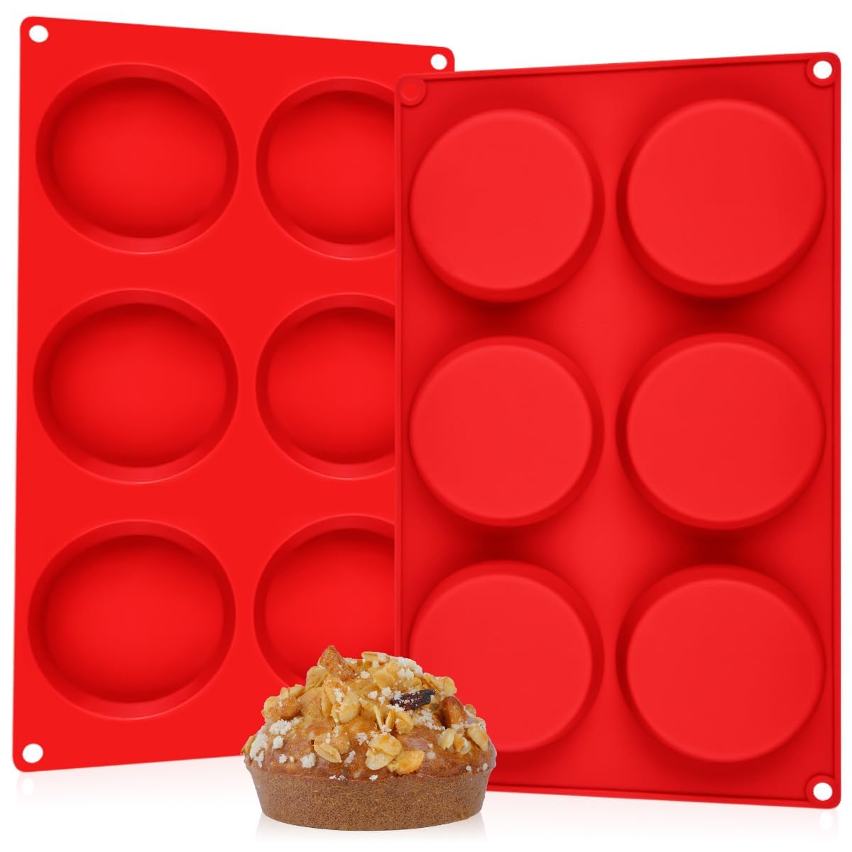 CAKETIME 4 Inch Muffin Top Pan, Silicone Egg Molds for Breakfast Sandwiches Jumbo Round Baking Pan for Oven English muffins, Whoopie Pies, Corn Bread, Egg bites, Tarts 2 Pack Confetti