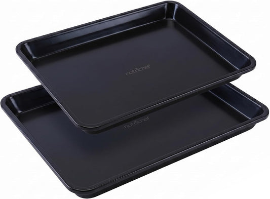 NutriChef Non-Stick Cookie Sheet Baking Pans, 2-Piece Oven Baking Trays w/ Superior Nonstick Coating - 15" x 11" & 13" x 9" Sizes for Convenient Roasting & Baking - Dishwasher Safe