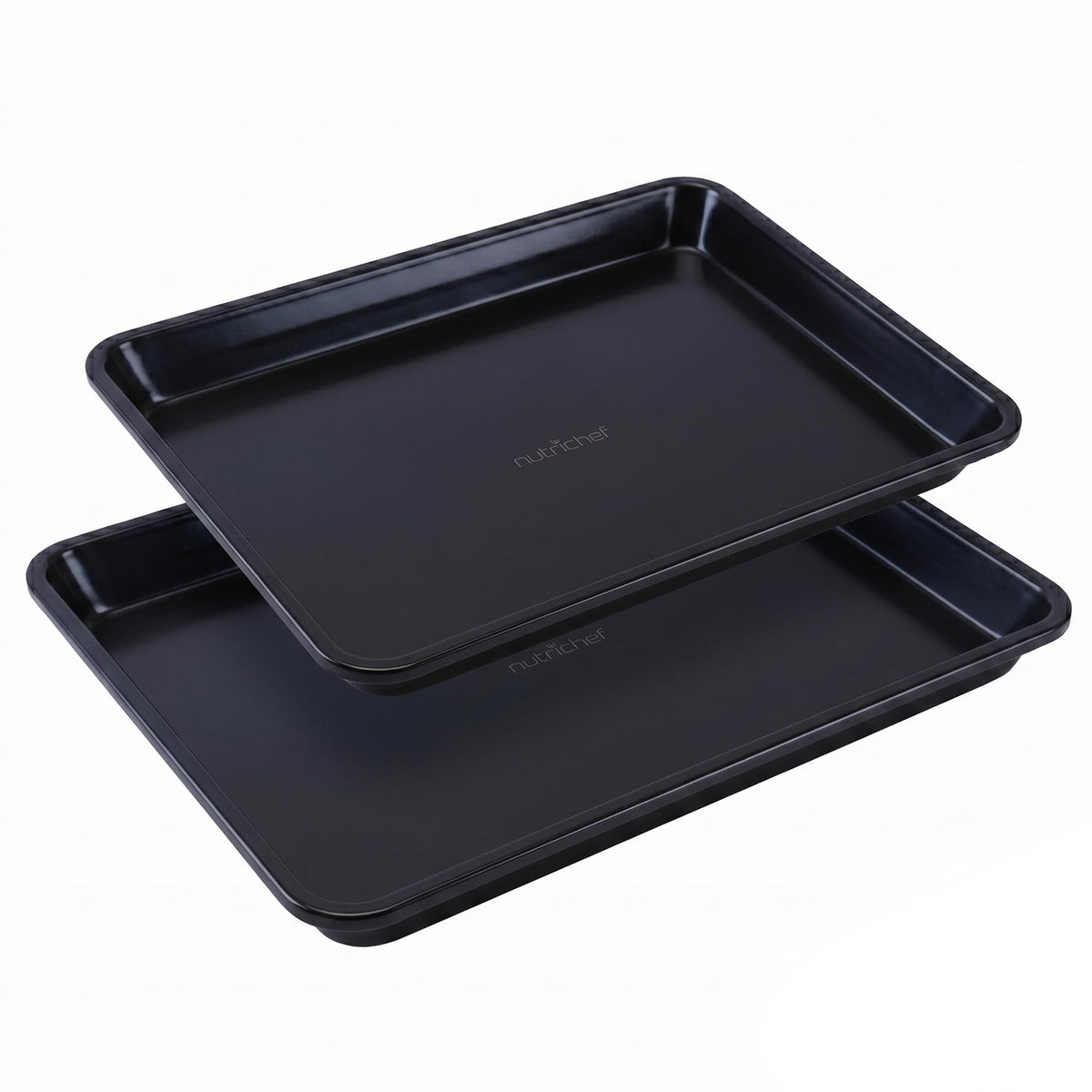 NutriChef Non-Stick Cookie Sheet Baking Pans, 2-Piece Oven Baking Trays w/ Superior Nonstick Coating - 15" x 11" & 13" x 9" Sizes for Convenient Roasting & Baking - Dishwasher Safe