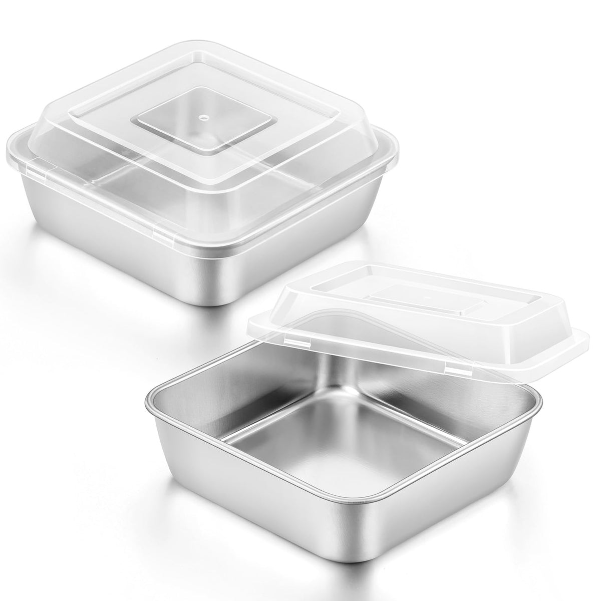 E-far 8 x 8-Inch Baking Pan with lid, Square Cake Brownie Baking Pans Stainless Steel Bakeware Set of 2, Non-toxic & Healthy, Easy Clean & Dishwasher Safe - 4 Pieces(2 Pans + 2 Lids)