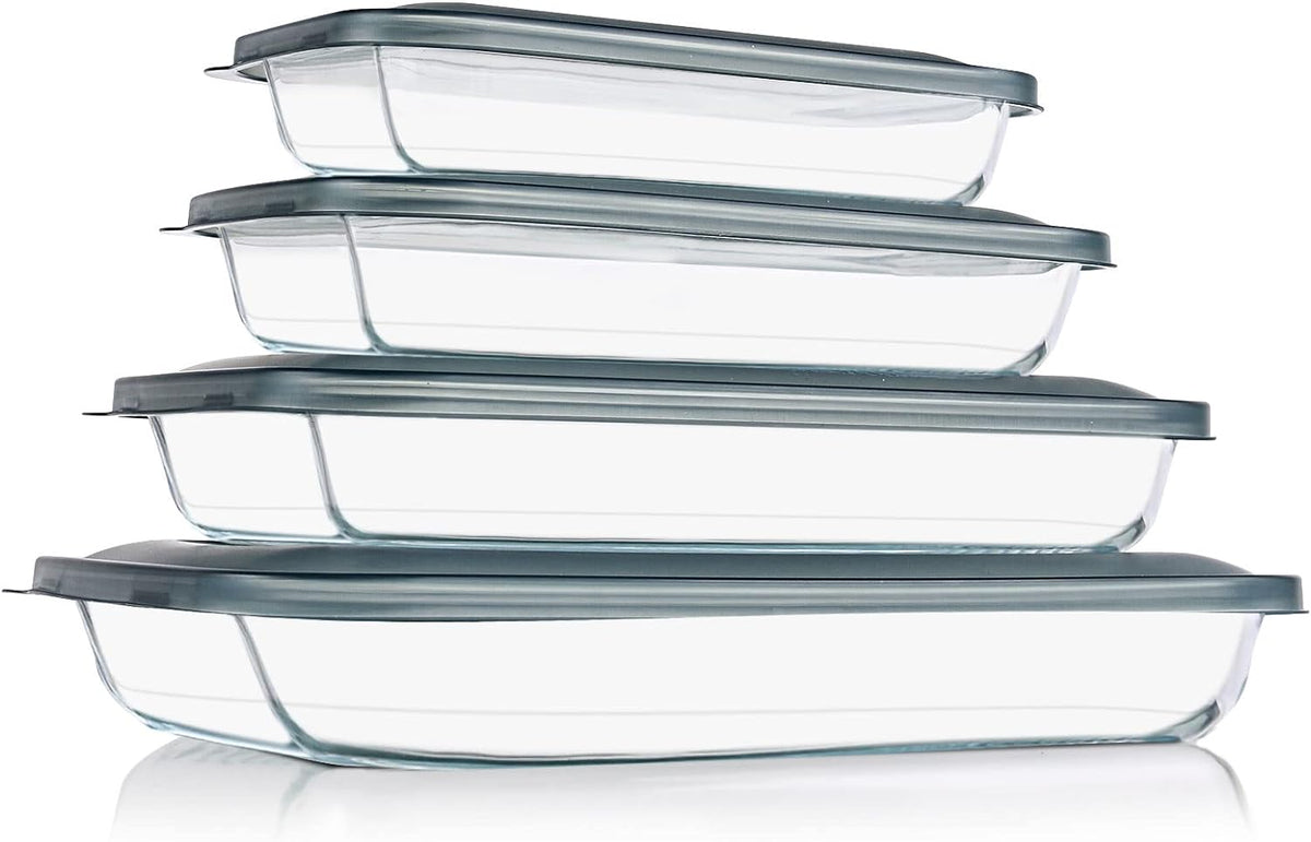 KOMUEE 8 Pieces Glass Baking Dish with Lids, Gray