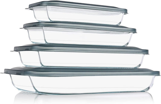 KOMUEE 8 Pieces Glass Baking Dish with Lids, Gray