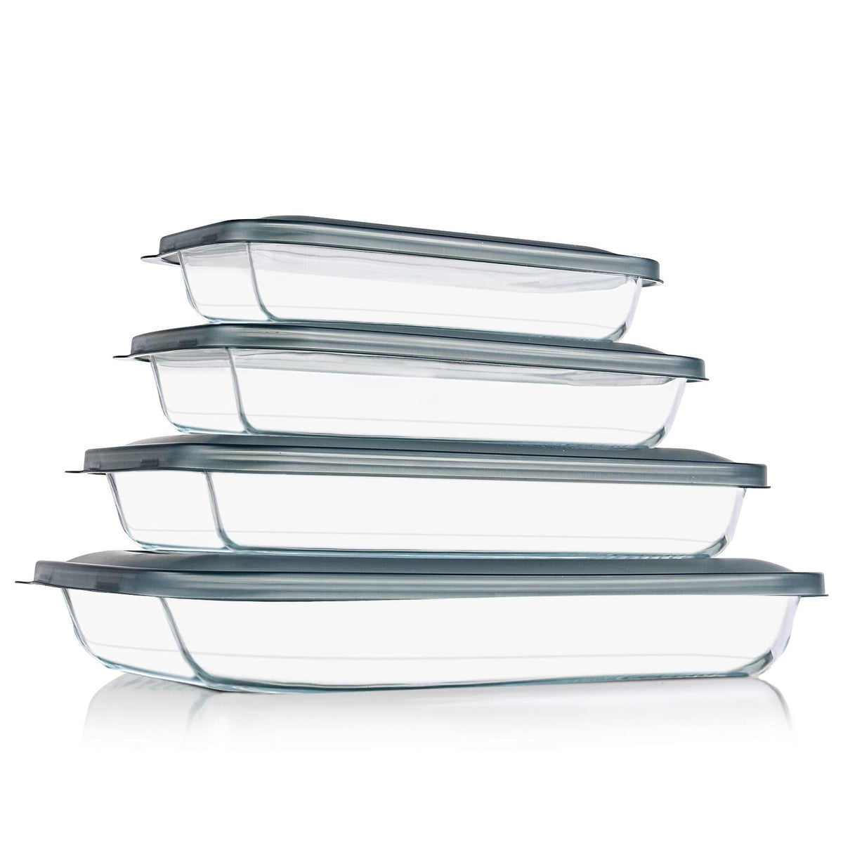 KOMUEE 8 Pieces Glass Baking Dish with Lids, Gray