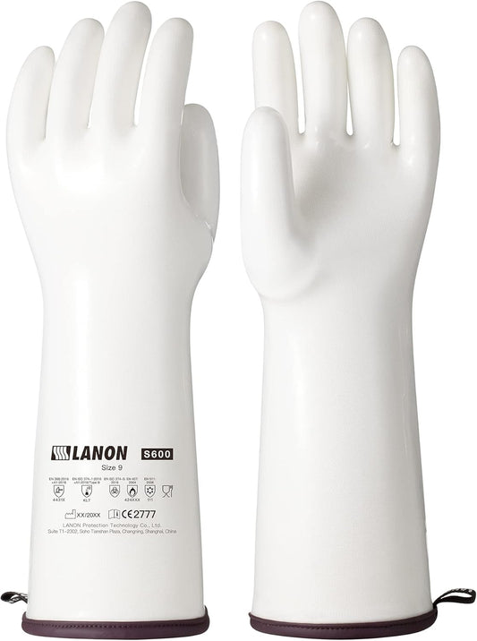 LANON 15" Liquid Silicone Oven Mitts,Heat Resistant,CoralAir Liner,White,L