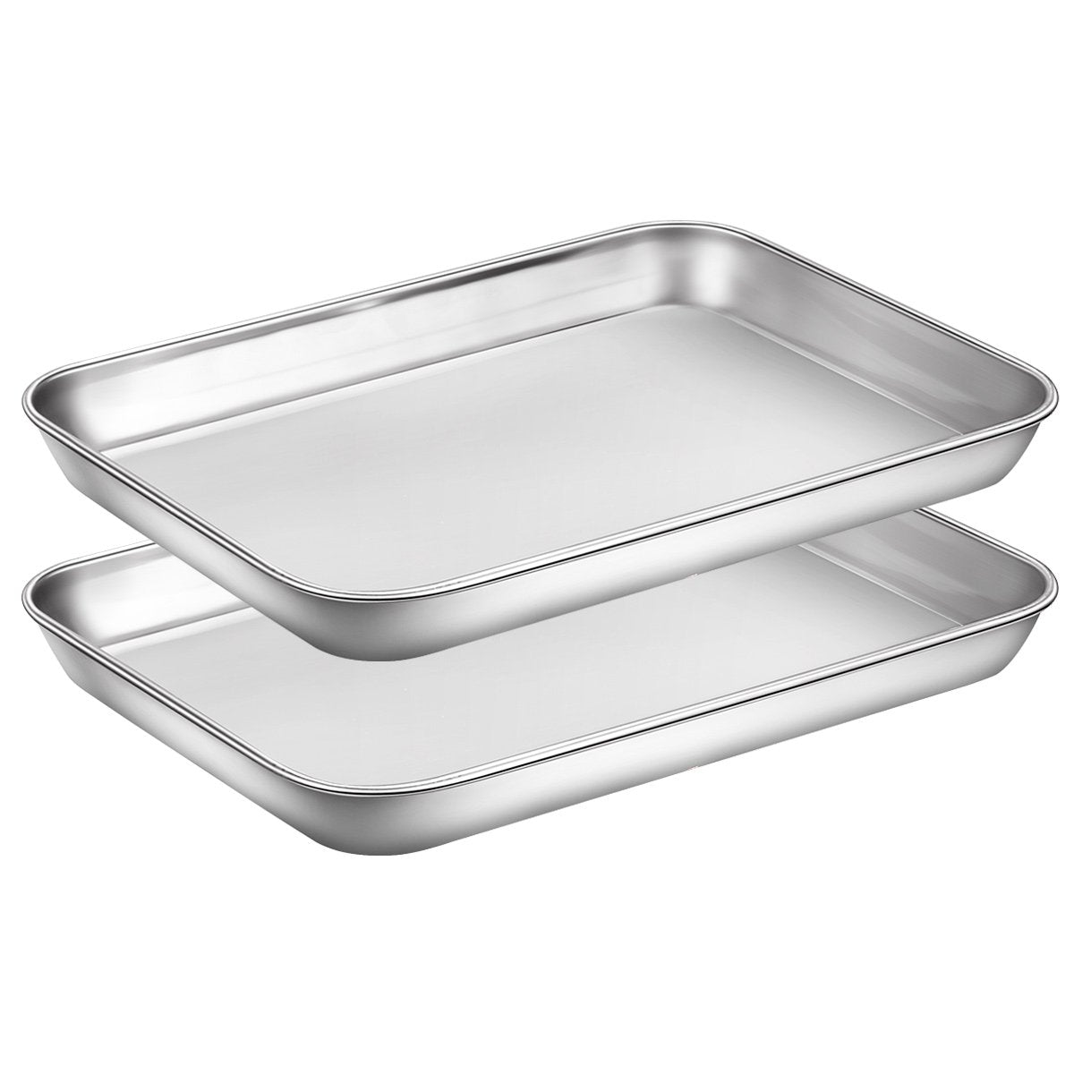 Baking Sheets Set of 2, HKJ Chef Cookie Sheets 2 Pieces & Stainless Steel Baking Pans & Toaster Oven Tray Pans, Rectangle Size 12.5Lx10Wx1H inch & Non Toxic & Healthy & Easy Clean