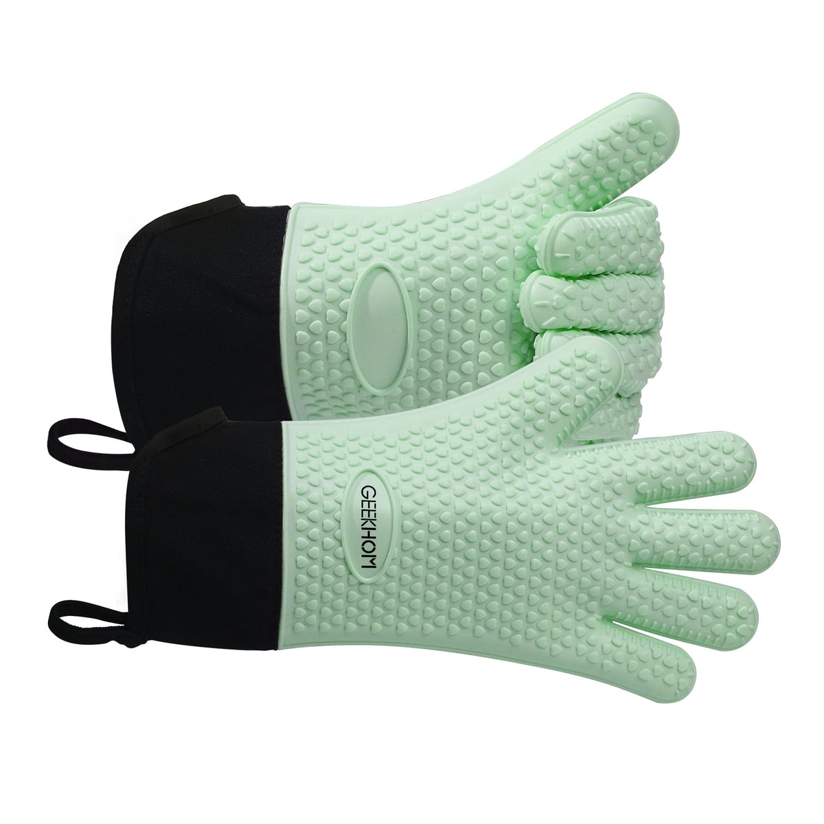 GEEKHOM BBQ Gloves Heat Resistant, 13.7 Inch Long Waterproof Silicone Oven Mitts for Grilling and Smoker, Non-Slip 5 Finger Kitchen Hot Mitts for Baking, Cooking & Cast Iron, Black