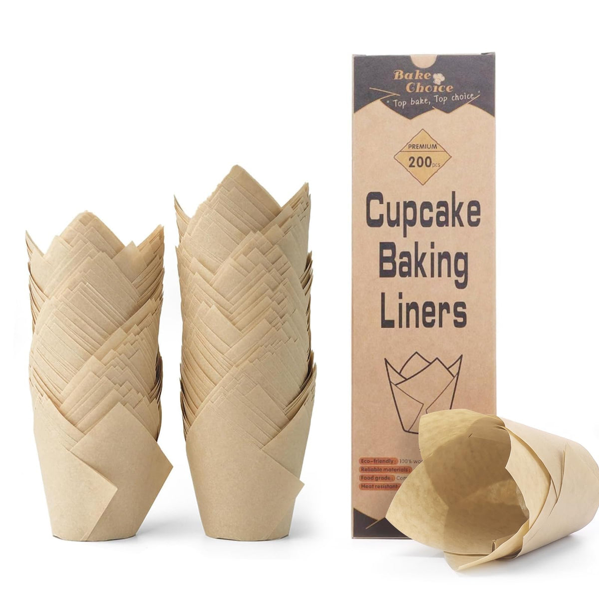 Bake Choice 200pcs Natural Tulip Cupcake Liners for Baking Muffin Liners