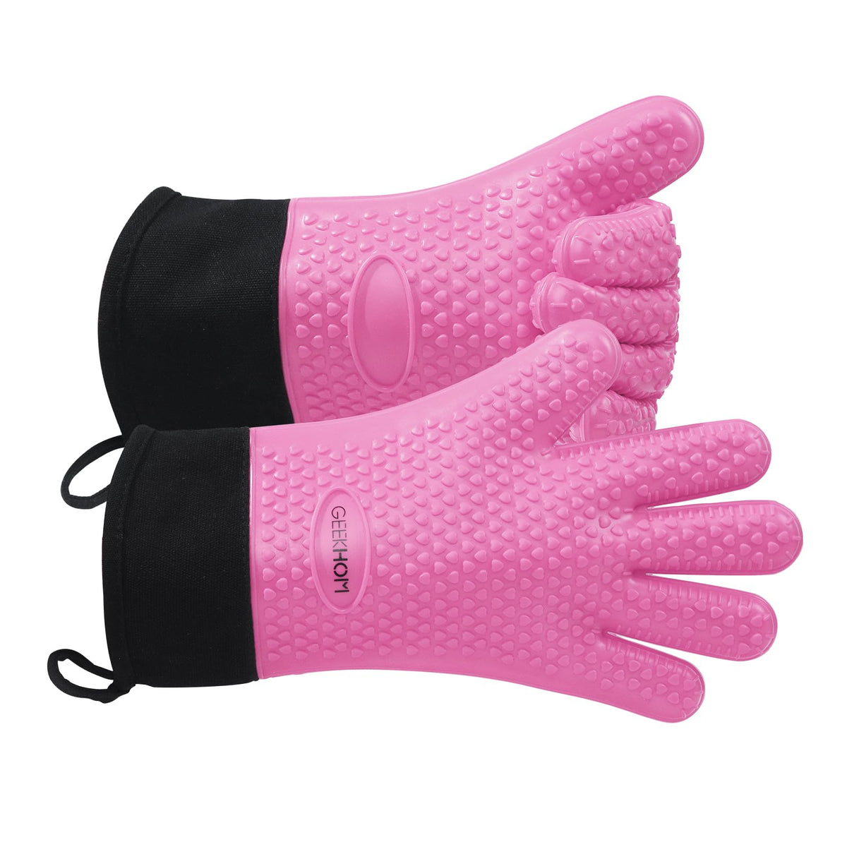 GEEKHOM BBQ Gloves Heat Resistant, 13.7 Inch Long Waterproof Silicone Oven Mitts for Grilling and Smoker, Non-Slip 5 Finger Kitchen Hot Mitts for Baking, Cooking & Cast Iron, Black