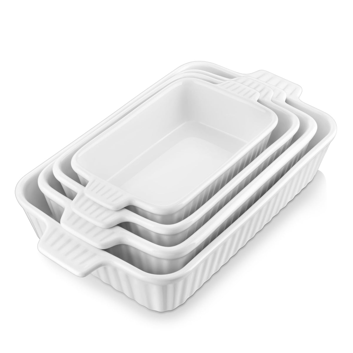 MALACASA Casserole Dishes for Oven, Ceramic Baking Dishes Set of 4, White