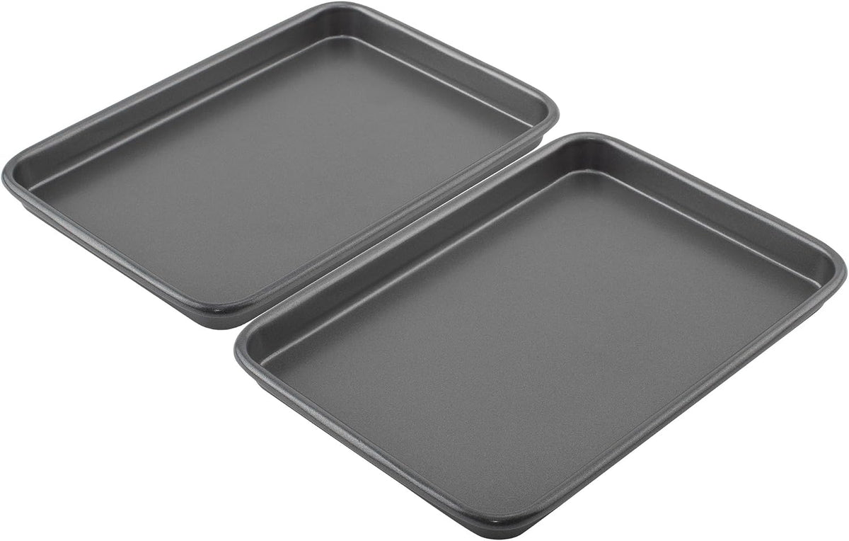 GoodCook Everyday Toaster Oven Mini Baking Sheets Set of 2 Set of 2 Heavy-Gauge Steel Baking Pans with Scratch-Resistant Nonstick, 9 x 6.2-Inch, Gray