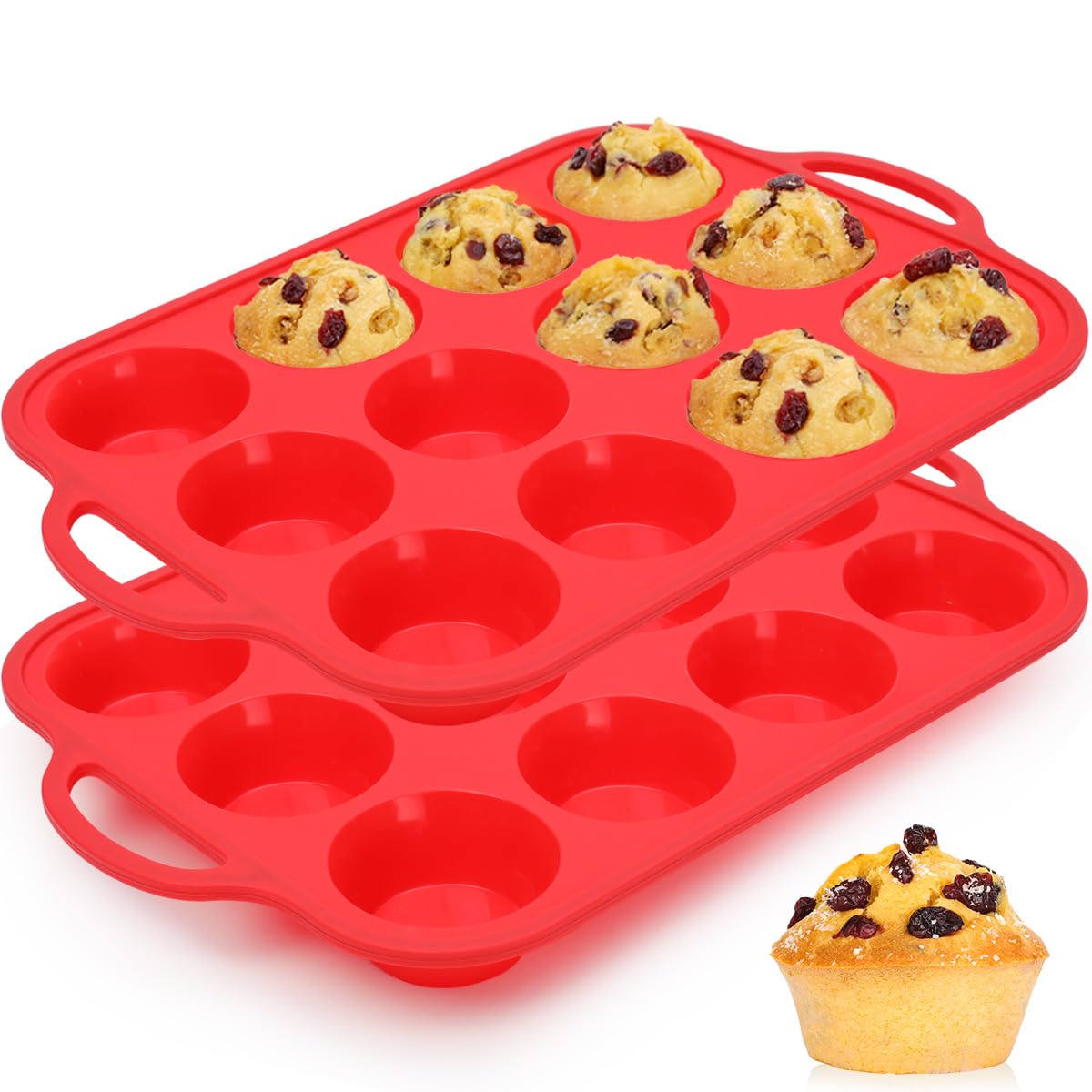 CAKETIME 12 Cups Silicone Muffin Pans for Baking - Regular Size Cupcake Pan Muffin Tin for Baking Nonstick Food Grade Silicone Molds