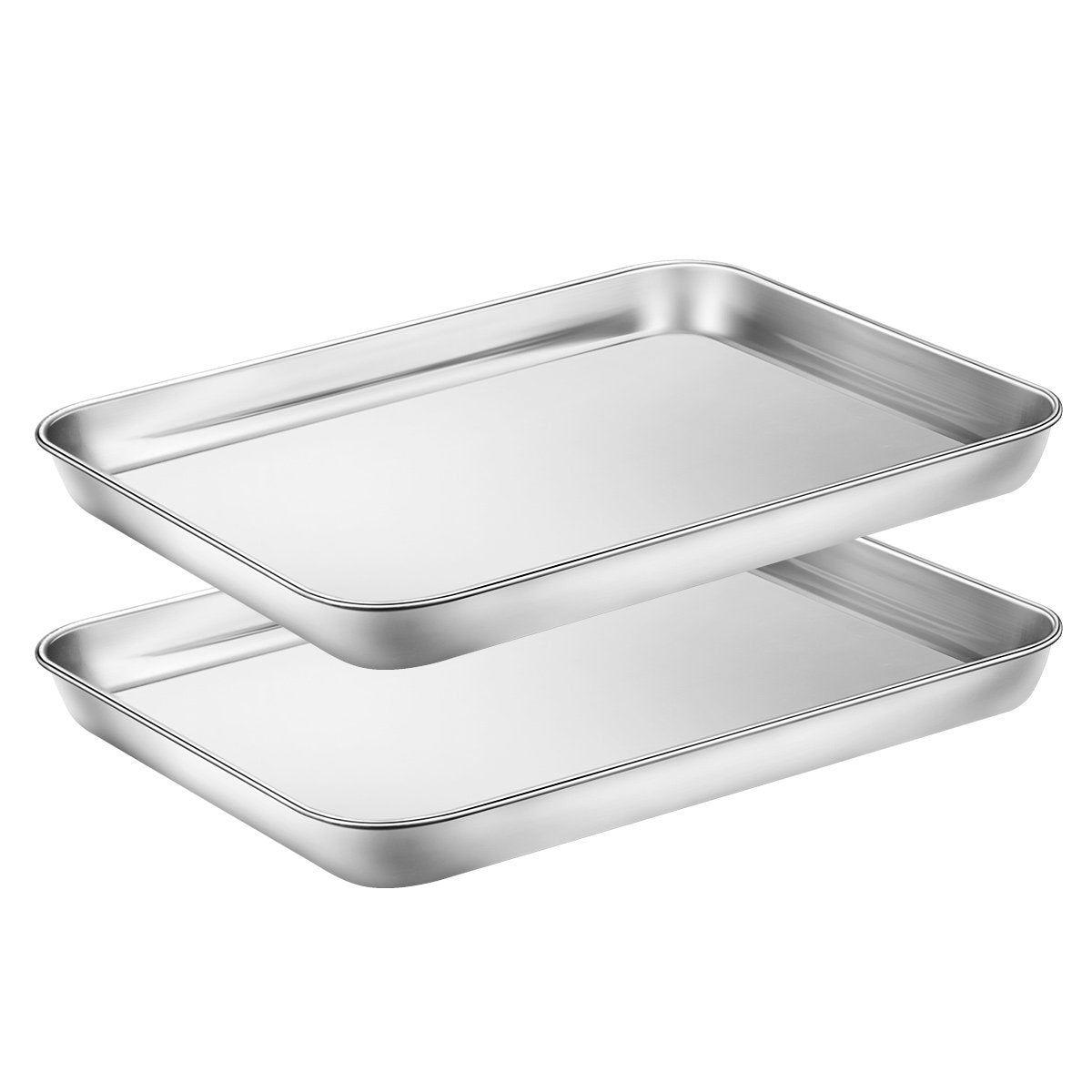 Baking Sheets Set of 2, HKJ Chef Cookie Sheets 2 Pieces & Stainless Steel Baking Pans & Toaster Oven Tray Pans, Rectangle Size 12.5Lx10Wx1H inch & Non Toxic & Healthy & Easy Clean