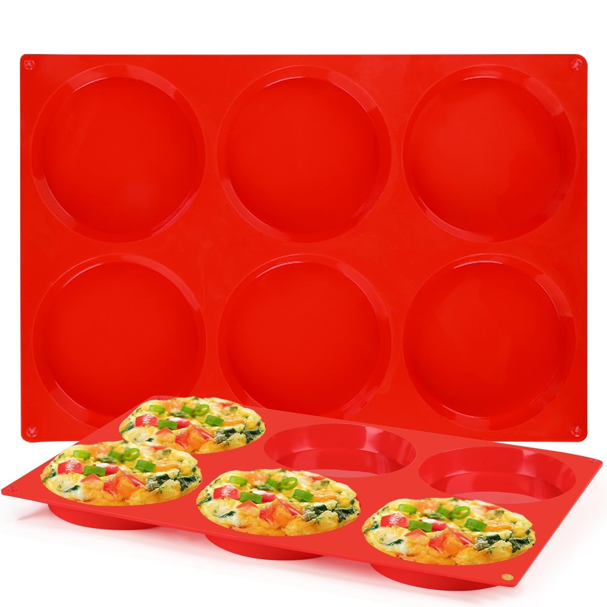 CAKETIME 4 Inch Muffin Top Pan, Silicone Egg Molds for Breakfast Sandwiches Jumbo Round Baking Pan for Oven English muffins, Whoopie Pies, Corn Bread, Egg bites, Tarts 2 Pack Confetti