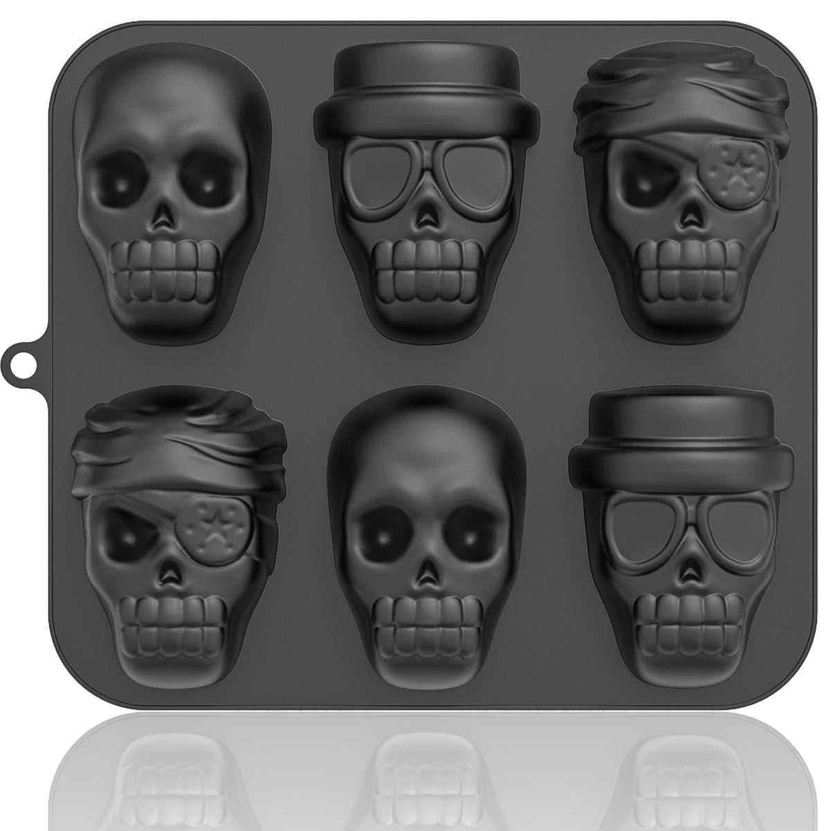 HKNMTT Halloween Silicone Molds for Baking Extra large, 6 Cavities 3D Skull Cake Pizza Pan Molds, Nonstick Halloween Skeleton Mold for Soap Ice 2PCS