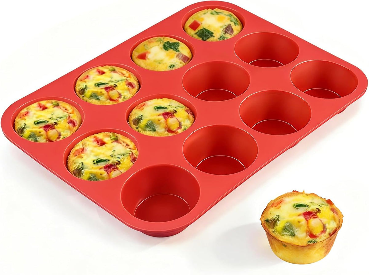 12 Cups Silicone Muffin Pans for Baking Cupcake Pan Nonstick Silicone Molds