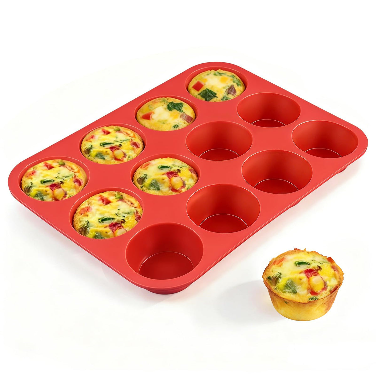 CAKETIME 12 Cups Silicone Muffin Pans for Baking - Regular Size Cupcake Pan Muffin Tin for Baking Nonstick Food Grade Silicone Molds