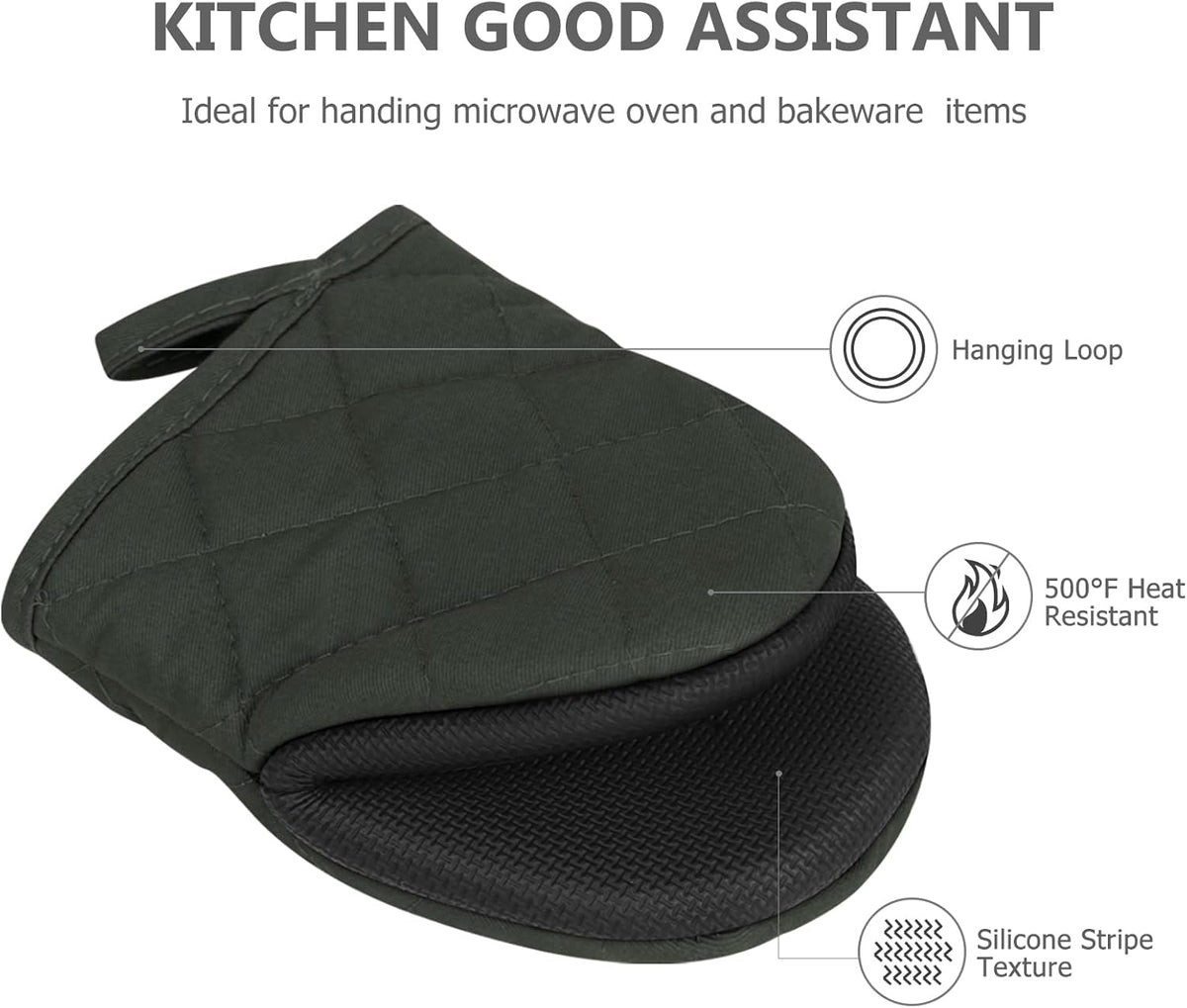 Goldmeet Mini Oven Mitts 2-Pack, 7"x5.5", 500°F Silicone Grip, Gray