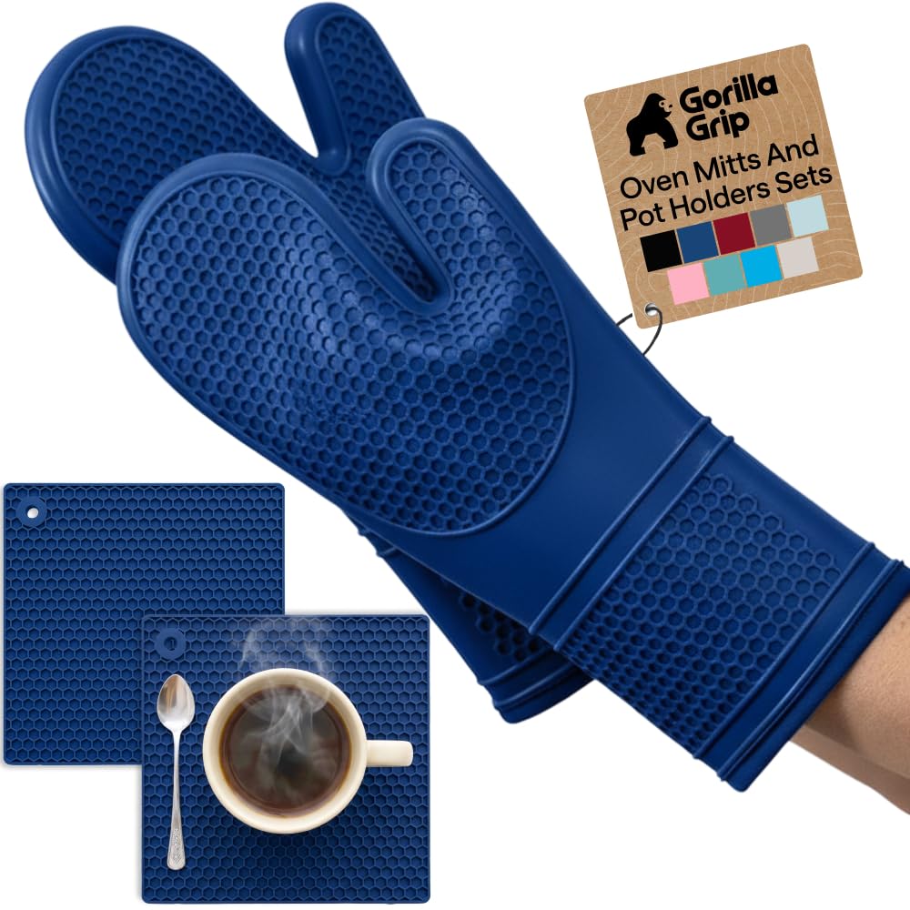 GORILLA GRIP Silicone Oven Mitts, 550F Heat Resistant, 12.5x8.3, Black