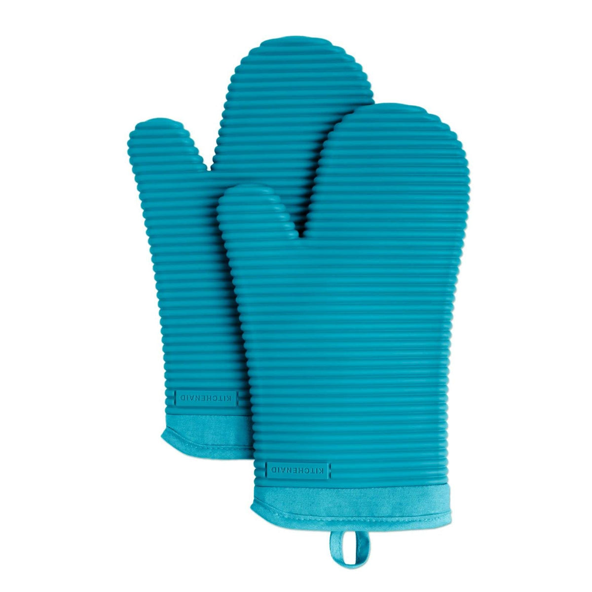 KITCHENAID Ribbed Soft Silicone Oven Mitt 2-Pack Set, 7.5"x13", Blue Willow