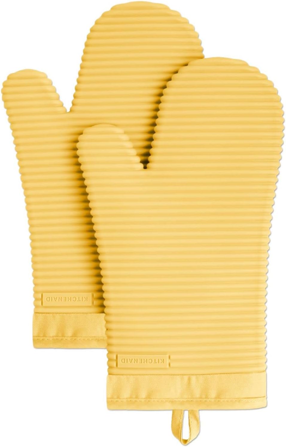 KITCHENAID Ribbed Soft Silicone Oven Mitt 2-Pack Set, Matte Black, 7.5"x13"