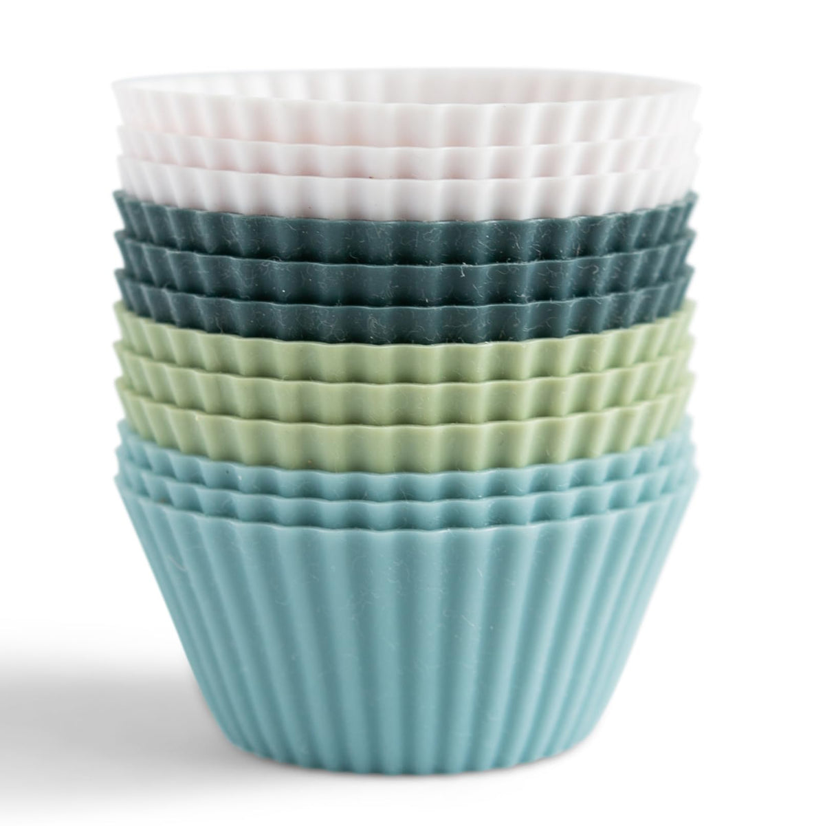 The Silicone Kitchen Reusable JUMBO Silicone Baking Cup, Non-Toxic, BPA Free, Dishwasher Safe, Jumbo, 12 Pack, White Blue Green