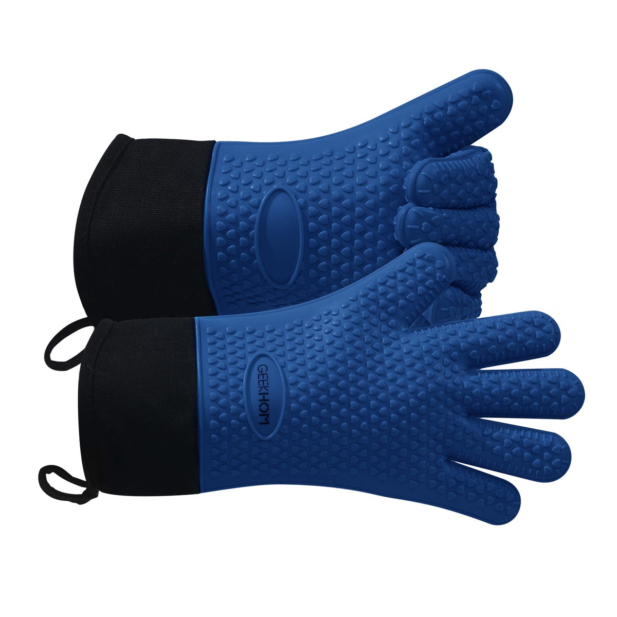 GEEKHOM BBQ Gloves Heat Resistant, 13.7 Inch Long Waterproof Silicone Oven Mitts for Grilling and Smoker, Non-Slip 5 Finger Kitchen Hot Mitts for Baking, Cooking & Cast Iron, Black