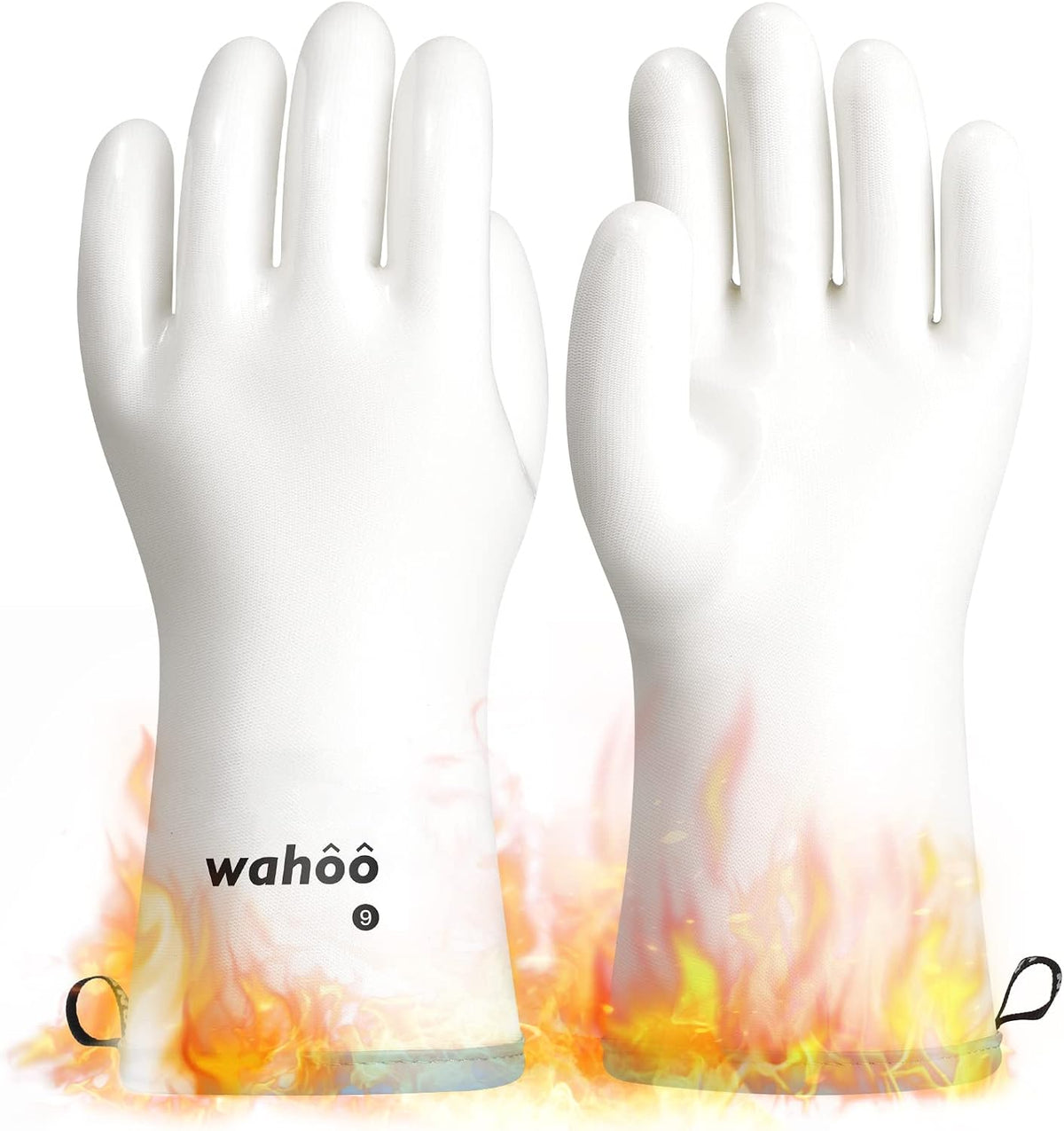 LANON Wahoo Liquid Silicone Oven Mitts,Heat Resistant Gloves,White,L/9