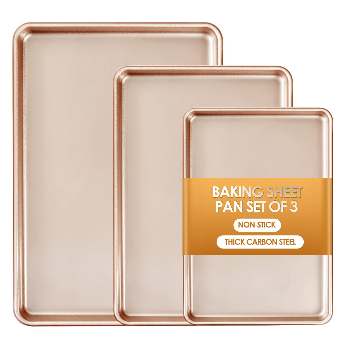 Baking Sheet Pan Set of 3, Nonstick Commercial Cookie Sheets for Baking