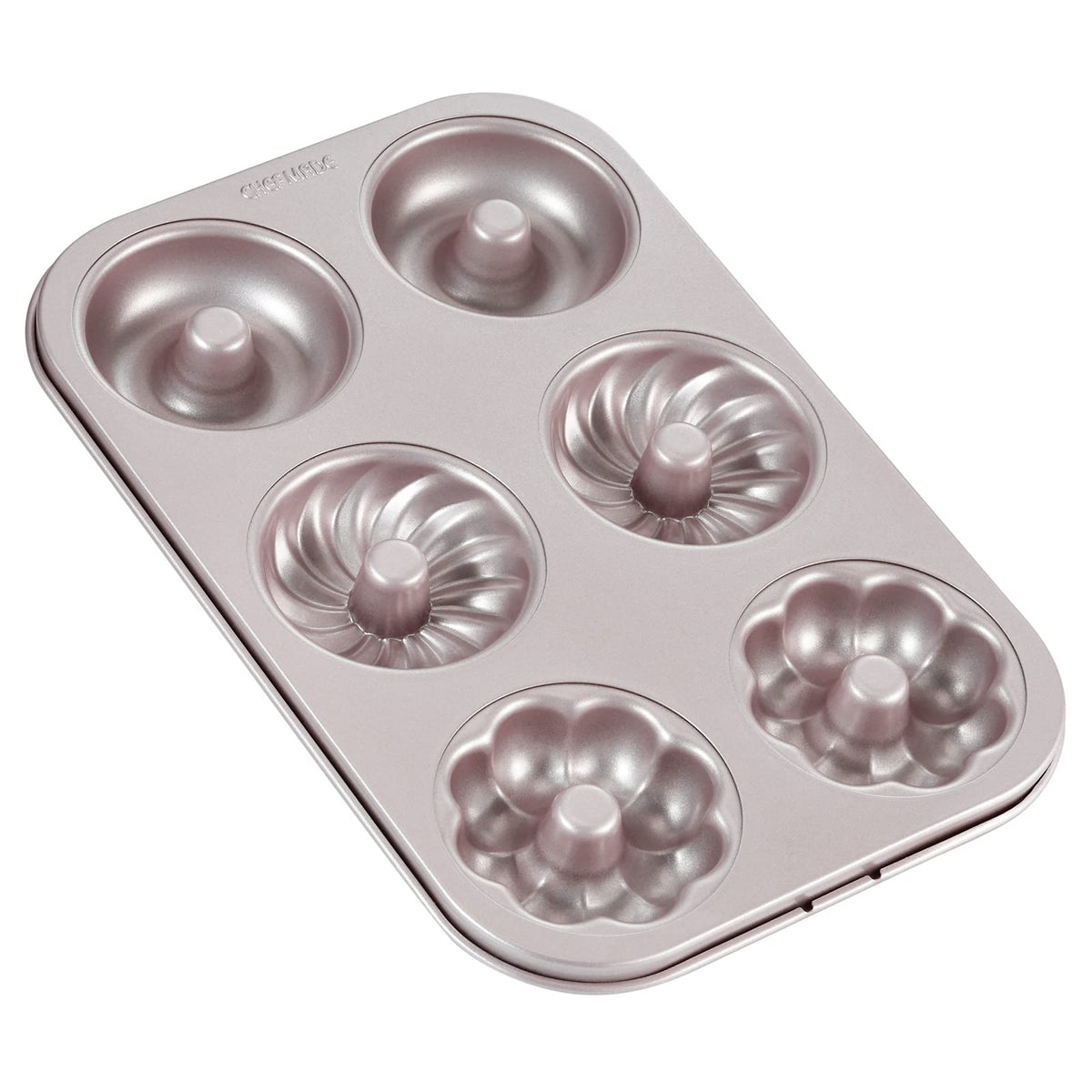 CHEFMADE Donut Mold Cake Pan, 12-Cavity Non-Stick Pattern Doughnut Bakeware for Oven Baking (Champagne Gold)