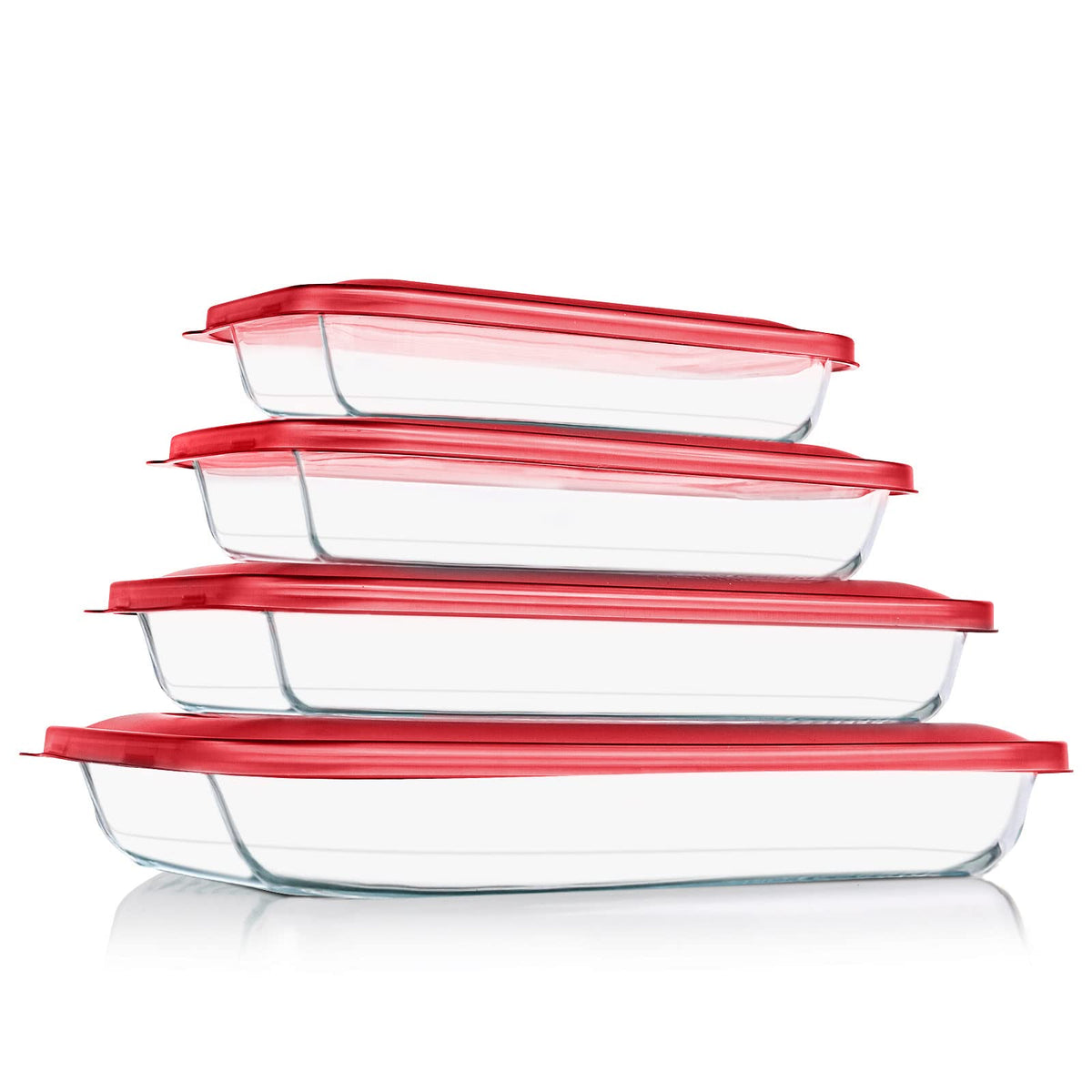 KOMUEE 8 Pieces Glass Baking Dish with Lids, Gray