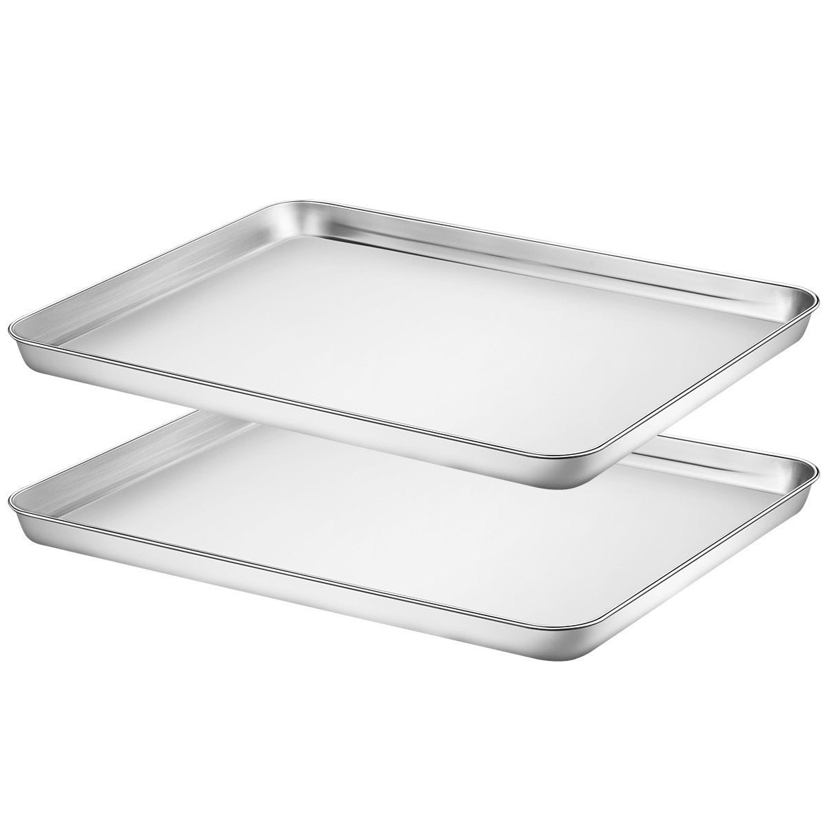 Baking Sheets Set of 2, HKJ Chef Cookie Sheets 2 Pieces & Stainless Steel Baking Pans & Toaster Oven Tray Pans, Rectangle Size 12.5Lx10Wx1H inch & Non Toxic & Healthy & Easy Clean