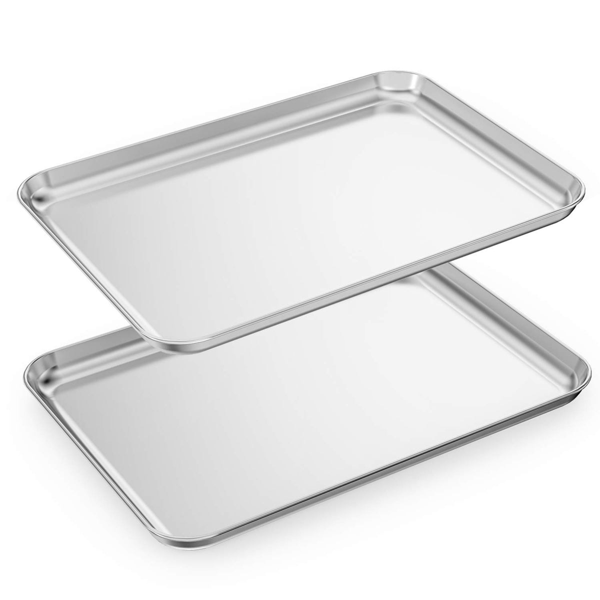 Baking Sheets Set of 2, HKJ Chef Cookie Sheets 2 Pieces & Stainless Steel Baking Pans & Toaster Oven Tray Pans, Rectangle Size 12.5Lx10Wx1H inch & Non Toxic & Healthy & Easy Clean