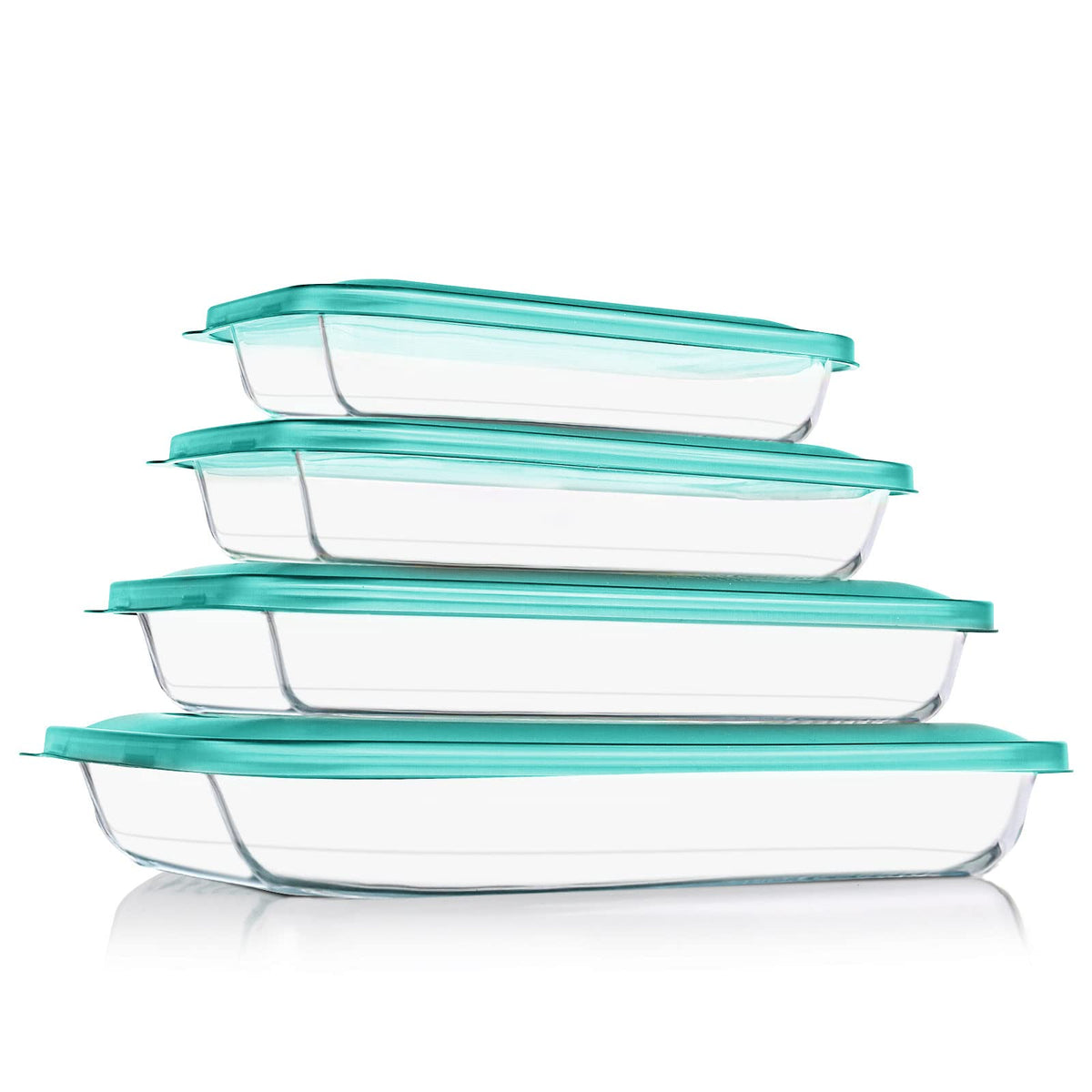KOMUEE 8 Pieces Glass Baking Dish with Lids, Gray