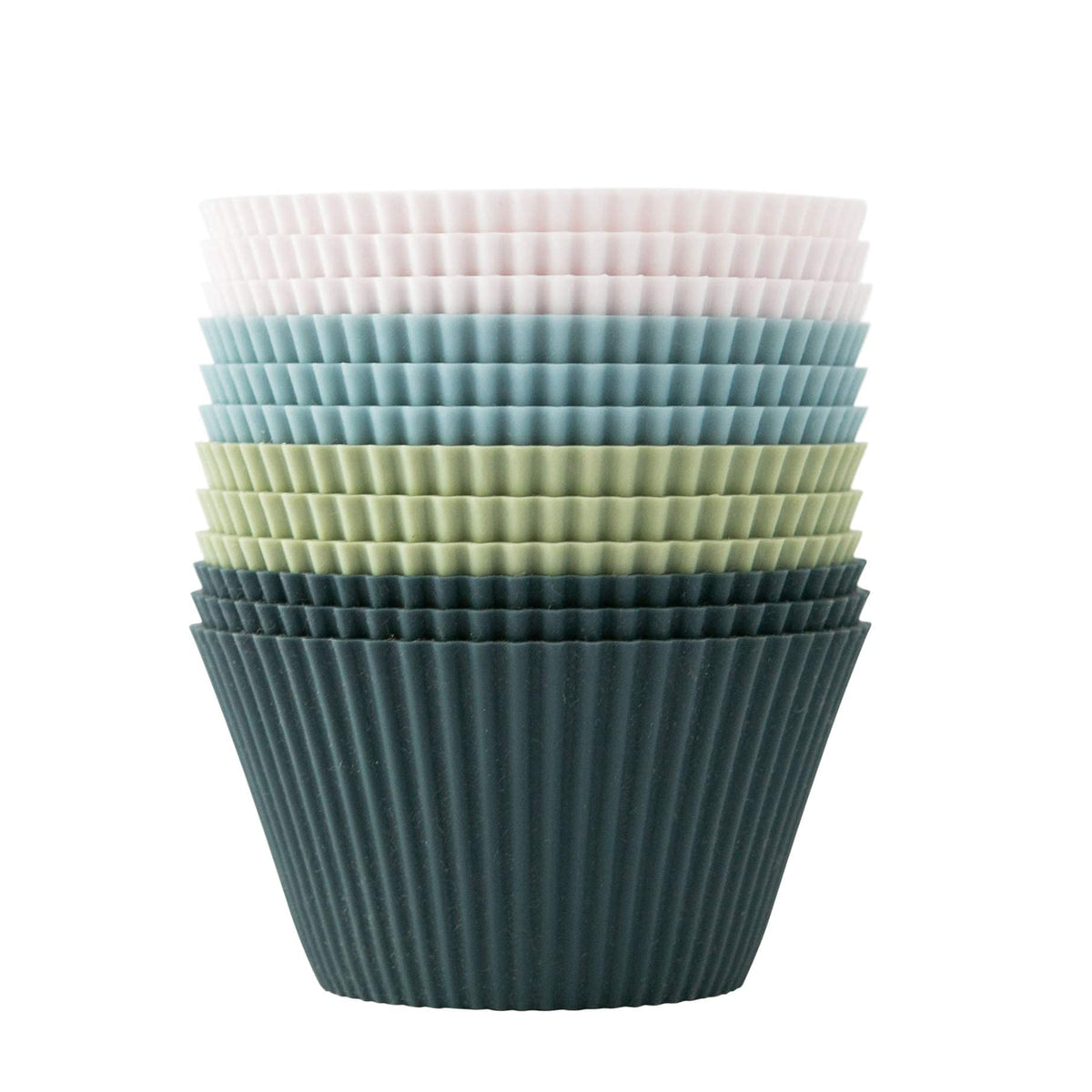 The Silicone Kitchen Reusable JUMBO Silicone Baking Cup, Non-Toxic, BPA Free, Dishwasher Safe, Jumbo, 12 Pack, White Blue Green
