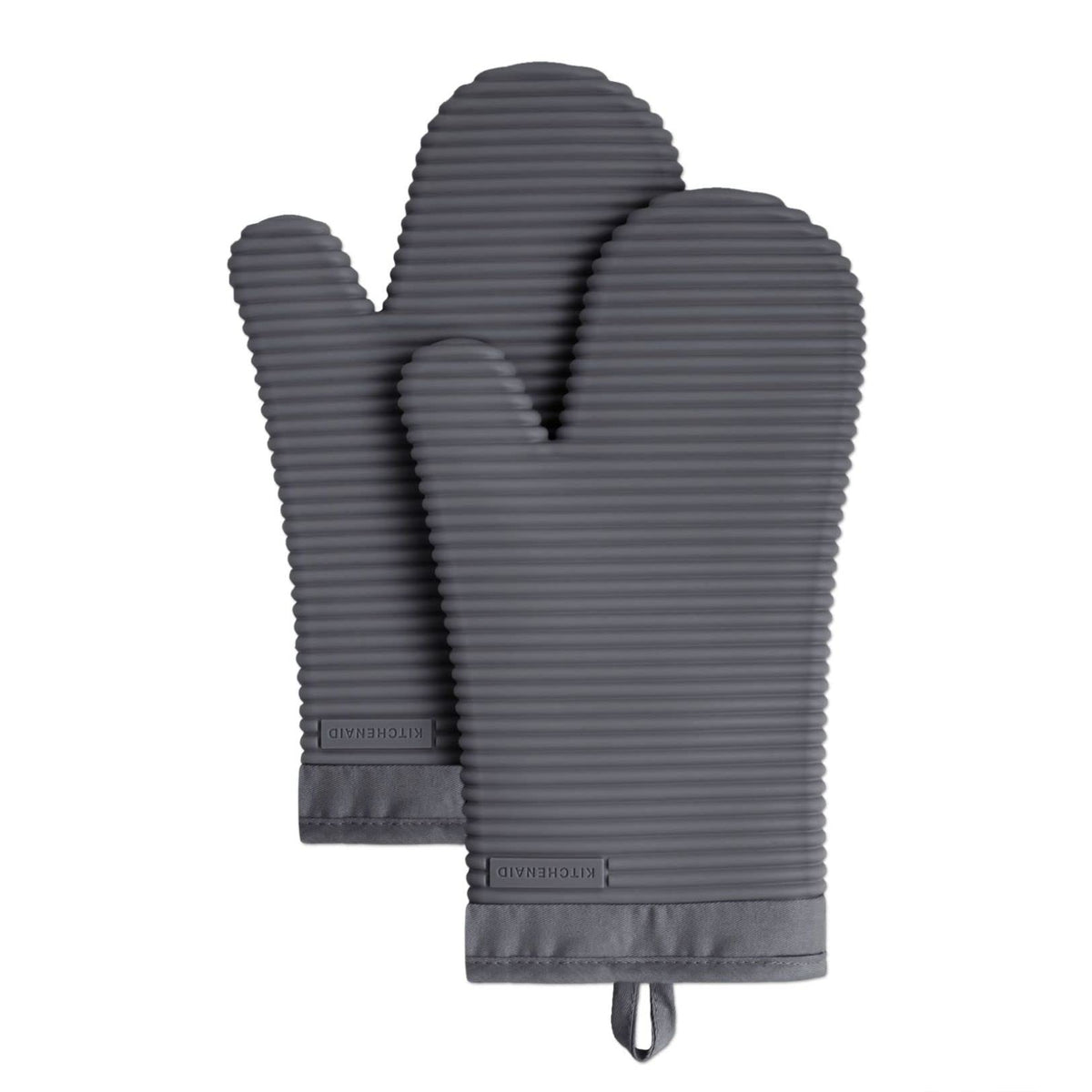 KITCHENAID Ribbed Soft Silicone Oven Mitt 2-Pack Set, 7.5"x13", Blue Willow