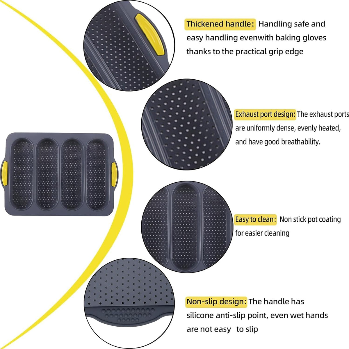 Silicone Bread Loaf Pan, Nonstick Baguette Bread Pan, 4-cavity
