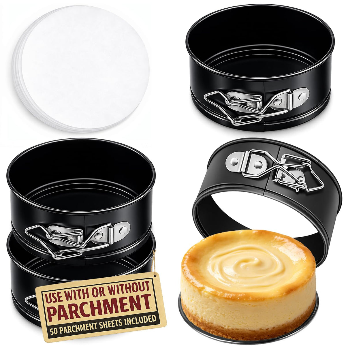 10 Inch Springform Pan with 50 Pcs Parchment Paper Cheesecake Baking Mold