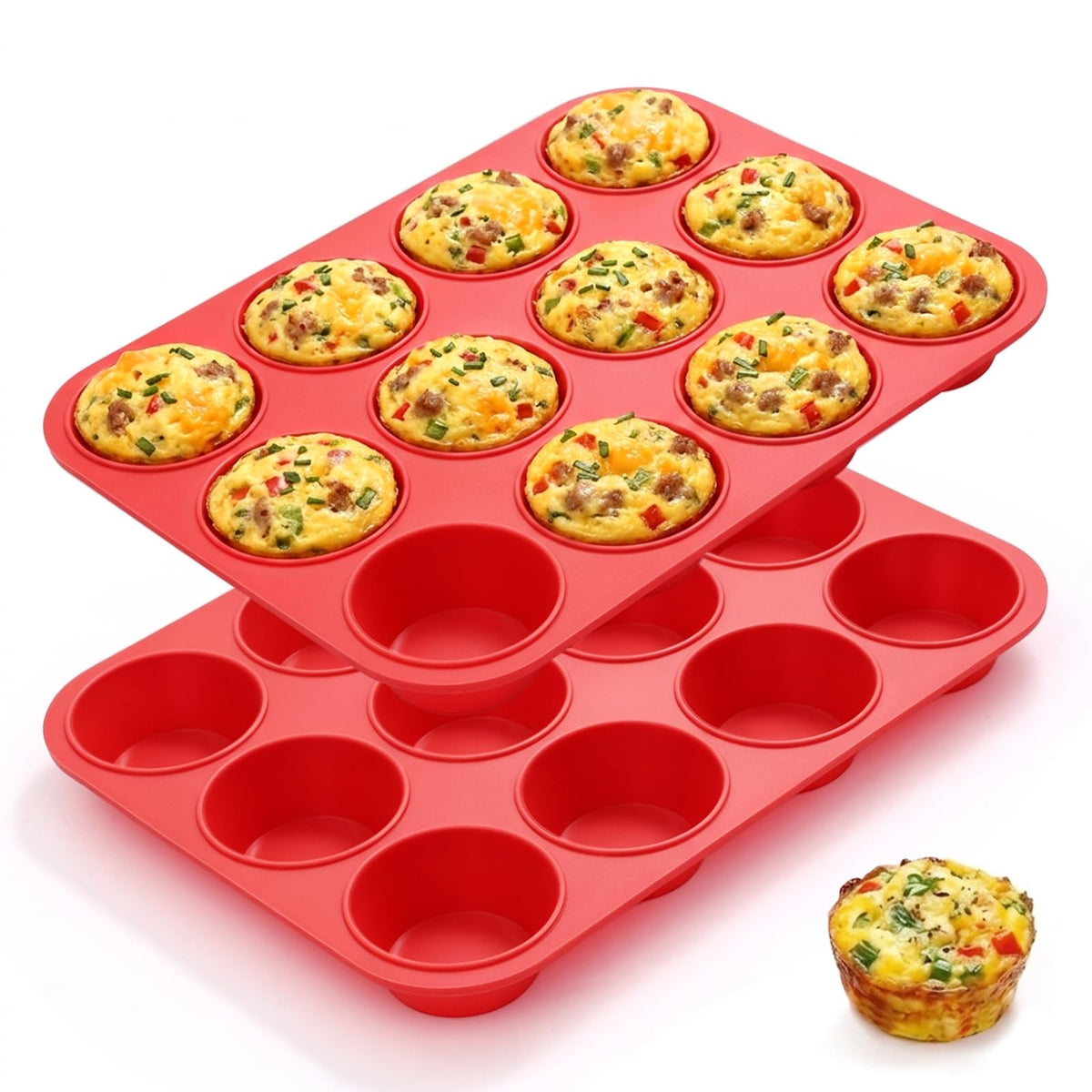 CAKETIME 12 Cups Silicone Muffin Pans for Baking - Regular Size Cupcake Pan Muffin Tin for Baking Nonstick Food Grade Silicone Molds