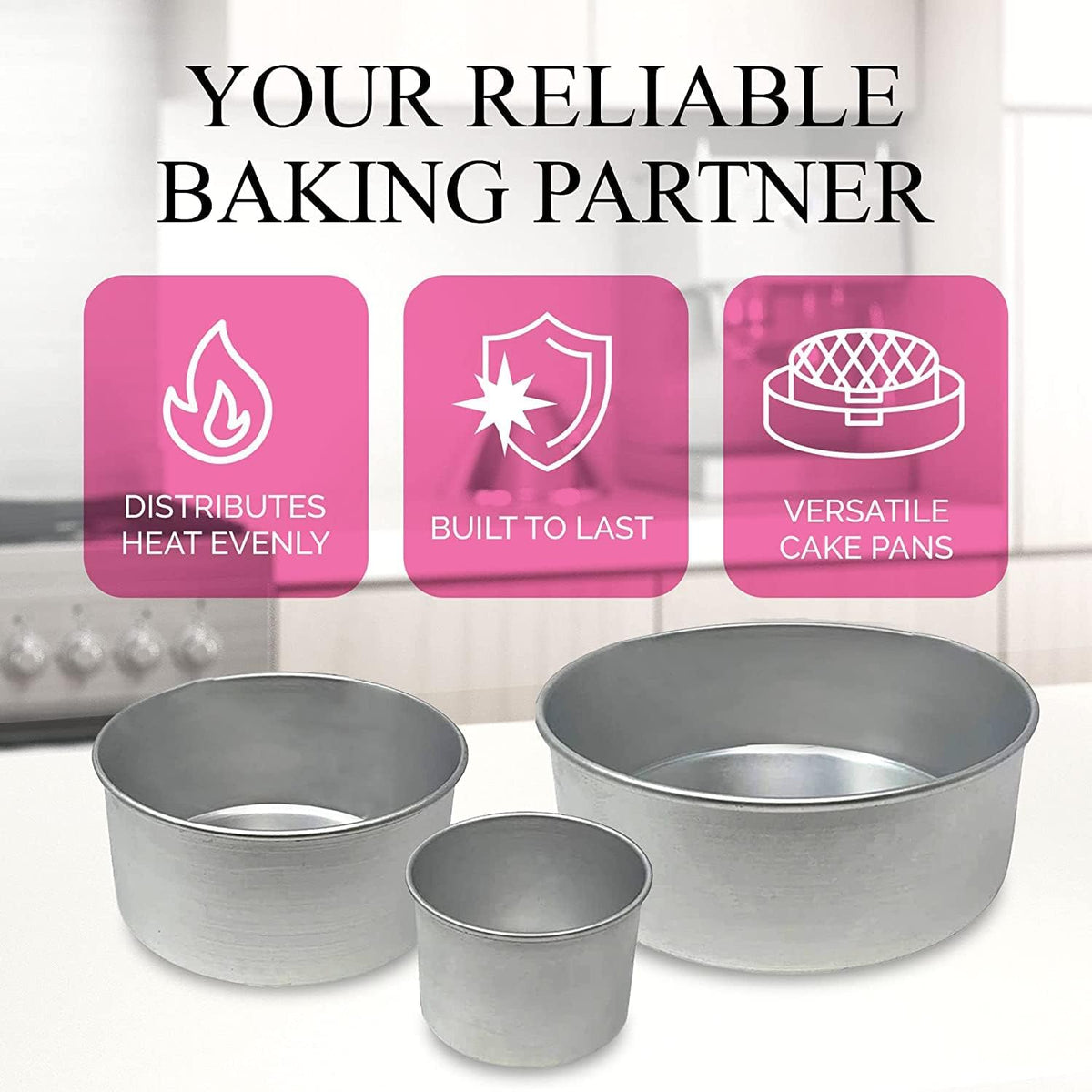 Aunt Shannon's Kitchen Tall Round Cake Pans - 4-inch, 6-inch, 8-inch Cake Pan Set for 3-Tiered Cake - Aluminum Cake Pans Sets for Baking Wedding or Birthday Cakes and More